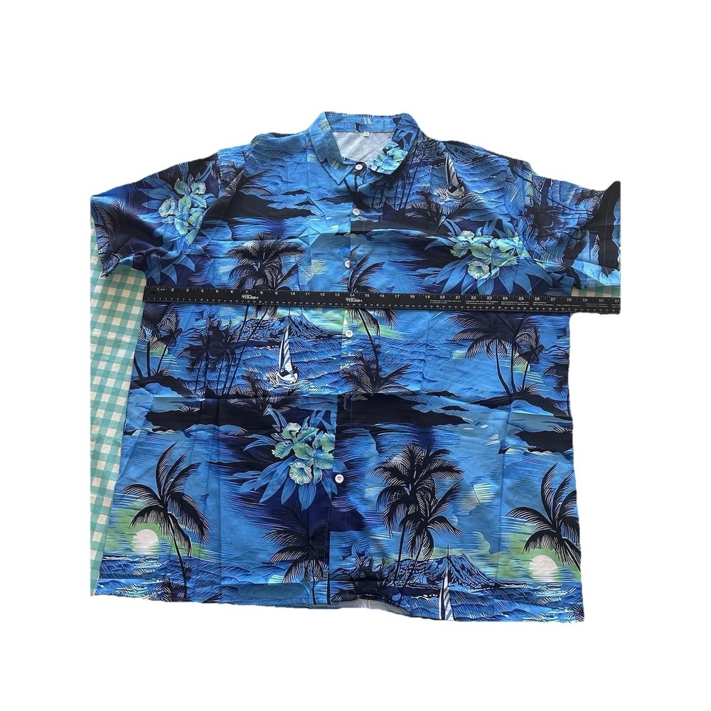 Mens‎ Hawaiian Blue Tropical Print Shirt Short Sleeve ButtonUp Polyester SZ XXXL
